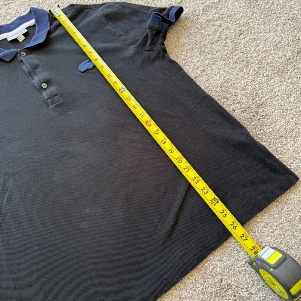 Lacoste Polo Shirt Men XL Black Blue Regular Fit Contrast Collar Big Croc Logo